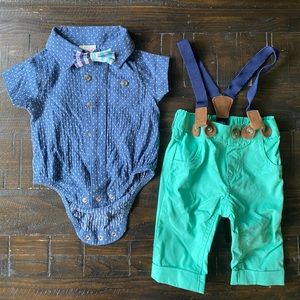 Newborn Dress Outfit Button Up Onesie Suspenders Easter Outfit Cat & Jack